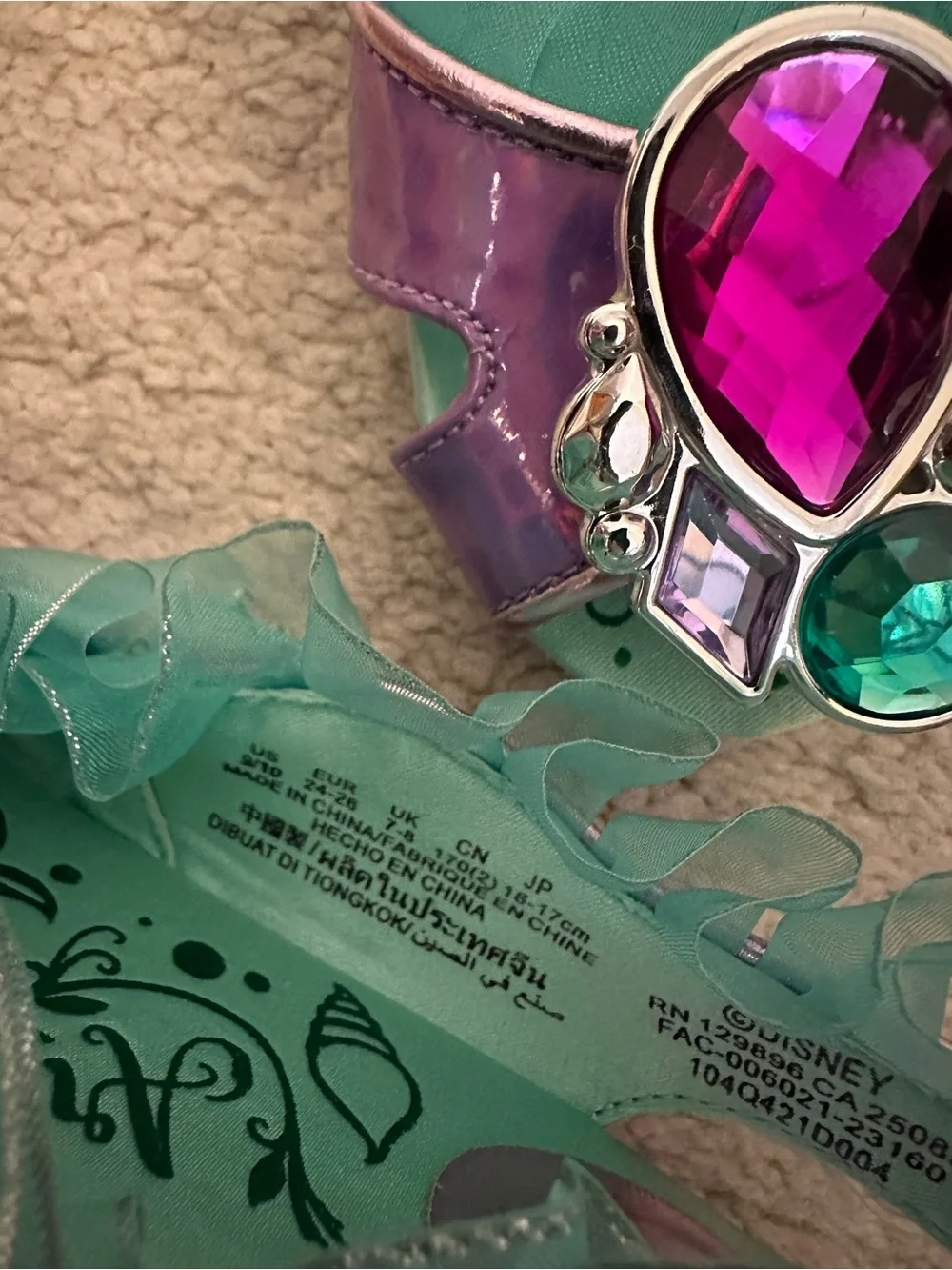 Disney Princess Girls Purple and Teal Gem-Accent Dress Shoes Size 9/10